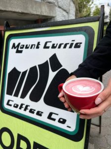 Fresh latte at Mount Currie Coffee Co Whistler Village outdoor coffee cart